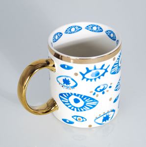 Tazze di ceramica di porcellana di <span class=keywords><strong>caffè</strong></span> dorato di lusso dell'occhio di cristallo della pietra preziosa naturale all'ingrosso - Product Image 4