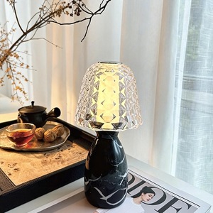 Lampe de table en cristal avec base en marbre noir, ampoule LED E27, commande par interrupteur, pour chambre à coucher, salon, éclairage de bureau - Product Image 1
