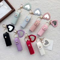 Étui de protection portable en cuir pour rouge à lèvres, style féminin, avec porte-clés et breloque de sac à dos pour baume à lèvres