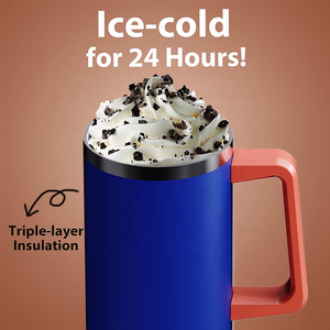 热销产品40盎司不倒翁双壁绝缘咖啡杯不锈钢杯带手柄盖吸管 - Product Image 3