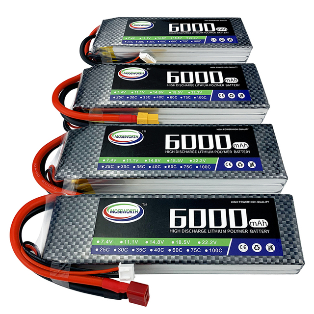 China Wholesale 2S 3S 4S 5S 6S 7.4V 11.1V 14.8V 18.5V 22.2V 6000mAh 40C with XT60 Plug RC LiPo Battery for RC Drone Car Compact