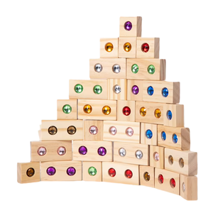 Juego de bloques de madera Montessori, bloques de calle apilables con piedras brillantes acrílicas, gemas de cristal y ladrillos de diamante para niños - Product Image 1