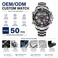 Montre Lige FB0007 personnalisée pour homme, double affichage, bracelet en acier, montre sport numérique analogique, chronographe multifonction, OEM ODM