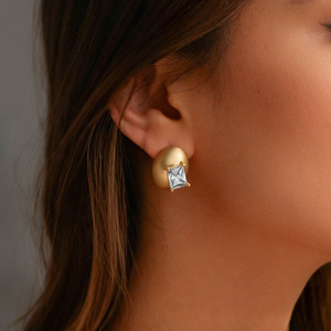 <b>Stud</b> <b>Earrings</b> Oval 14k Gold <b>Crystal</b> Inlay Party Jewelry - Product Image 3