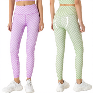 Prix attractif Nouveau Pantalon de yoga moulant à motif damier, effet ventre plat, taille haute élastique, respirant et séchage rapide - Product Image 4