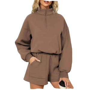 Ensemble Femme Automne 100% Coton Séchage Rapide, Col Montant Décontracté Brodé Logo Personnalisé Vintage, Fermeture Éclair 1/4, Haute Qualité, Meilleure Vente - Product Image 1