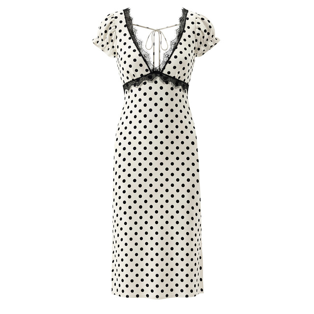 SHENZHU Women's Clothing 2026 Spring New Fashion Retro Lace Patchwork Polka Dot Dress