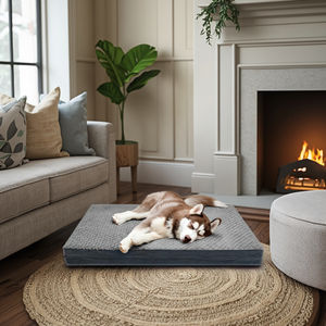 Cama ortopédica impermeable Reversible de tamaño XL gris oscuro, caja de espuma para huevos sólida de lujo, funda lavable ecológica para perros - Product Image 1