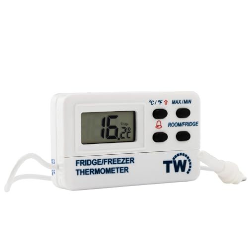 Magnetic Back Digital Fridge Freezer Thermometer with Alarm Max/Min Memory °C/°F Switch Made of Durable Plastic