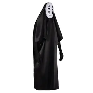 Pakaian kostum Halloween Monster hantu anak-anak dewasa kostum Cosplay Kaonashi No Face Man pakaian Set lengkap dengan pakaian masker sarung tangan