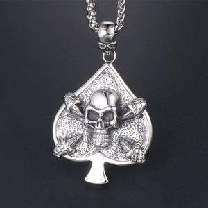 Collier pendentif crâne en acier inoxydable, forme de pique avec chaîne pour hommes et femmes, bijoux à la mode SP467 - Product Image 2