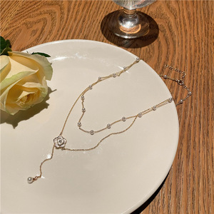 Collar de Perlas de Imitación con Borlas Multicapa y Colgante de Flor Sencillo para Mujer, Joyería de Moda para Fiesta, Cadena para Clavícula - Product Image 3