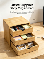 Organizador de Escritorio de Bambú con Cajón para Suministros de Oficina, Maquillaje, Tocador, Encimera de Cocina, Organización del Escritorio del Hogar