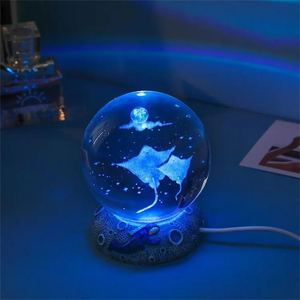 RGB 3D Crystal Ball <strong>Lamp</strong> USB Rechargeable LED Night Light <strong>With</strong> Wood Base - Product Image 1