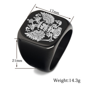 Stainless Steel <b>Ring</b> 18mm Square Double-Headed Eagle Logo Unisex Fashion Jewelry Gift - Product Image 5