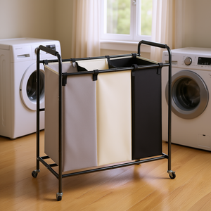 Chariot de tri du linge DB Wholesale à 3 sections, capacité de 75 lb, panier de rangement verrouillable en tissu Oxford pour le tri du linge - Product Image 2