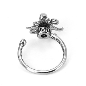 Waterproof 316LStainless Steel <b>Fidget</b> <b>Rings</b> Octopus Shape Retro Texture Open Adjustable Marine Style Jewelry for Men Women Daily - Product Image 3