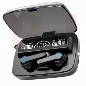Earphone TWS Headset olahraga M19, headphone olahraga tanpa kabel dengan Power Bank tahan air dengan tampilan LED cermin