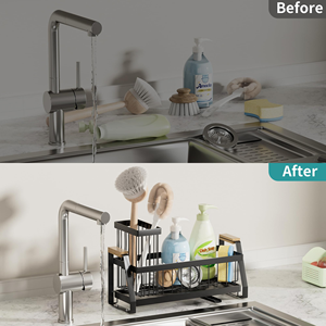 Distributeur de savon 3-en-1 en acier inoxydable, support d'éponge et organiseur d'évier pour accessoires de cuisine - Product Image 4