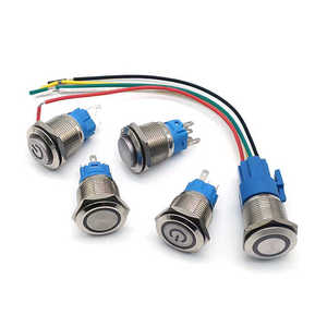 Interruptor de botón pulsador de Metal negro integral BONENS, interruptores de botón pulsador iluminados momentáneos con enganche impermeable de 12/16/19/22mm - Product Image 1