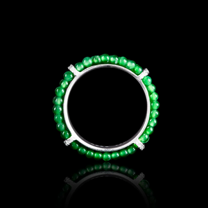 Authentic S925 <b>silver</b> <b>ring</b> <b>set</b> with natural A-grade jadeite emerald-shaped small pearls of icy quality - Product Image 2