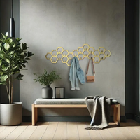 Grand Porte-Manteau Hexagonal Mural Moderne, Organisateur Géométrique Décoratif en Métal, Crochets Muraux, Porte-Chapeaux Unique pour Entrée et Décoration Intérieure