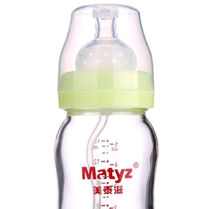 Bouteille de sucette en verre <span class=keywords><strong>anti</strong></span>-<span class=keywords><strong>colique</strong></span> OEM de 150ml avec conception d'impression animale sans BPA à petite bouche pendant 0 à 12 mois - Product Image 4