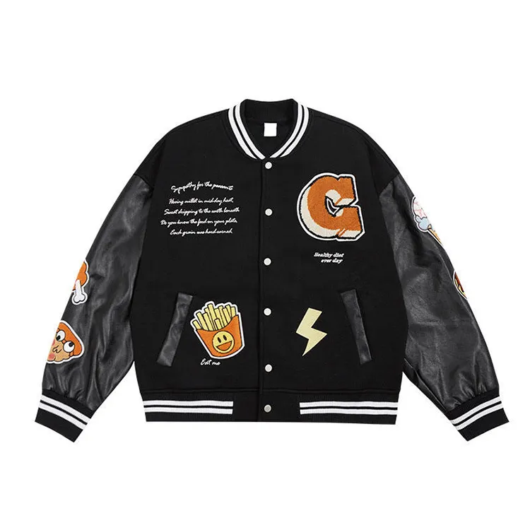 hot sale mens varsity jackets and coats embroidered black jackets custom logo satin bomber jacket