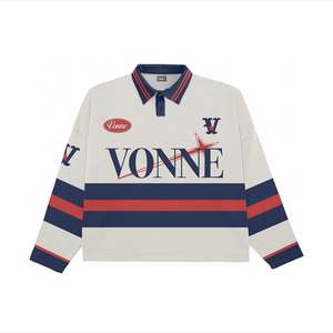 素晴らしいカスタムヴィンテージラグビーポロシャツ メンズ縫製ストライプ長袖ラグビースポーツポロスタイルラグビーシャツ - Product Image 4