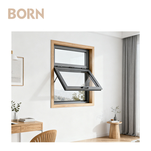 Fenêtre à auvent en aluminium à <span class=keywords><strong>double</strong></span> vitrage en <span class=keywords><strong>verre</strong></span> trempé, insonorisée, vente en gros d'usine, OEM, à charnières supérieures, pour résidence urbaine - Product Image 2