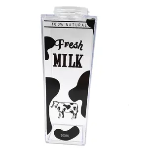 מיני חמוד 500ml כיכר creative פלסטיק שקוף אקריליק ברור חלב קרטון מים בקבוק עם לוגו מותאם אישית