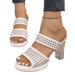 รองเท้าส้นสูงแบบสวมเปิดส้น รุ่นใหม่รับซัมเมอร์ ประดับคริสตัล ดีไซน์หรูหรา ไซส์ใหญ่พิเศษ ส้นหนาแบบสาน - Product Image 5