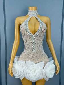 AD2655 Kimshein vestidos de graduación de cristal con cuentas de lujo flores 3D cuello en V fiesta Club noche Sexy mujeres Mini vestidos - Product Image 4