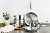 Olla de Cocina de Acero Inoxidable 304 de 3 Capas con Tapa de Vidrio, Mini Caldero de Tres Capas, Olla para Arroz de Inducción, Utensilios de Cocina