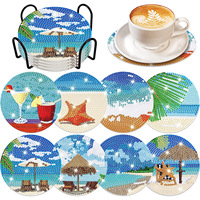 Kits de peinture diamant 5D DIY avec support métallique, thème plage océan été, sous-verres en acrylique pour décoration de table et cadeaux