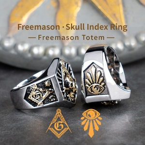 Totem maçonnique de conception unique bijoux anneaux crâne hexagonal bague pour hommes Culture maçonnique <span class=keywords><strong>Mcgrath</strong></span> acier inoxydable Hip Pop Vintage - Product Image 4