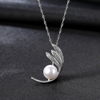 Collier en argent sterling S925 avec pendentif feuille et perle d'eau douce de 9-9,5 mm, vente en gros pour l'exportation, cadeau