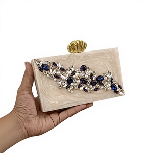 Artistic Resin Clutch With Crystal Embellishment Floral Design <b>Gold</b> Accent Wedding Accessory - Product Image 1