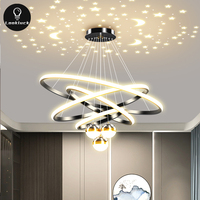 Décoration d'intérieur, lustre suspendu à 4 anneaux, plafond haut, acier, LED, rond, moderne, nordique, luxe, cristal, luminaire suspendu, restaurant