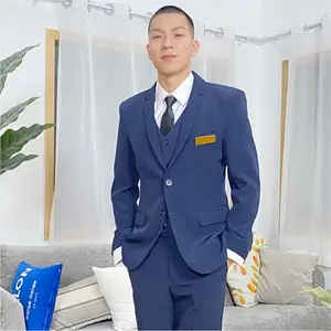 Hải quân mẫu 3 miếng Blazer Áo ghi lê quần nam văn phòng ngân hàng thiết kế đồng phục cho nam giới - Product Image 1