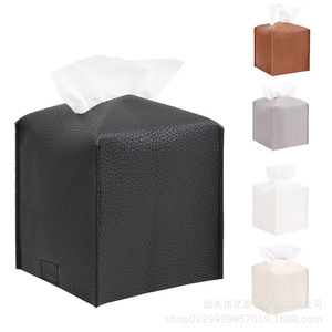 Pu Leather Tissue <b>Box</b> 12.7 Cm Square <b>Waterproof</b> Multipurpose <b>Storage</b> For Home Office Use - Product Image 3