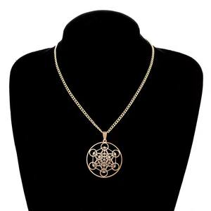 Kalung liontin kubus Metatrons baja tahan karat rantai Mandala penyembuhan Digital untuk wanita - Product Image 6