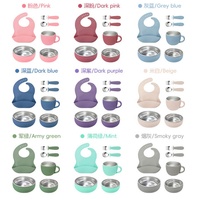 Nouveautés : Ensemble de vaisselle pour bébé en acier inoxydable sans BPA, outils de repas pour enfants, bavoir, bol et tasse en silicone de qualité alimentaire
