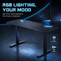 Bureau de jeu Aor Esports 2026 moderne de haute qualité, personnalisé, noir, convertible, en métal et fibre de carbone avec éclairage LED