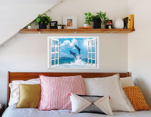 Fausse fenêtre autocollant mural-Ocean Dolphins Faux fenêtre murale <span class=keywords><strong>pour</strong></span> décoration murale, <span class=keywords><strong>stickers</strong></span> muraux à coller et à décoller - Product Image 3
