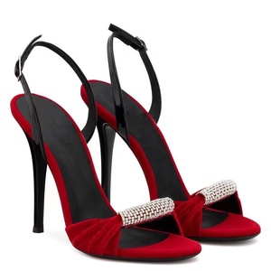 Red Black Suede Bow-knot Surface Ankle Strap Women's Dress Heels Shoes Light Weight Shoes Pointed Toe Heeled Summer <b>Sandals</b> - Product Image 4