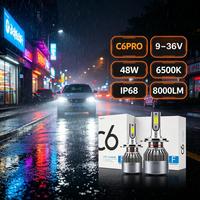 Phares LED de voiture SunRise C6PRO 9005 12V 48W 8000LM 6500K IP68 Étanche Haute Luminosité Plug-and-Play Adaptation Universelle CE
