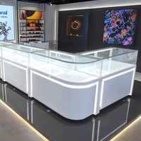 Vitrine d'exposition de bijoux et montres en forme de L, en verre trempé blanc, rétroéclairée par LED, comptoir modulaire pour boutique