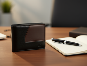 Portafoglio da uomo in vera pelle JD, chiusura a piega corta, design minimalista a pannelli, ideale come regalo - Product Image 2