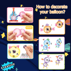 Kit de ballons magiques spatiaux DIY, ballons décorés d'autocollants, jouet pour enfants, ballons collants DIY, pompe à air pour fusée avec monstre de ballon - Product Image 2